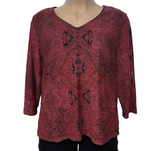 Vtg DRESS BARN Womens‎ Glittery Maroon Top Size 18/20 Paisley Christmas Party - Picture 13 of 15